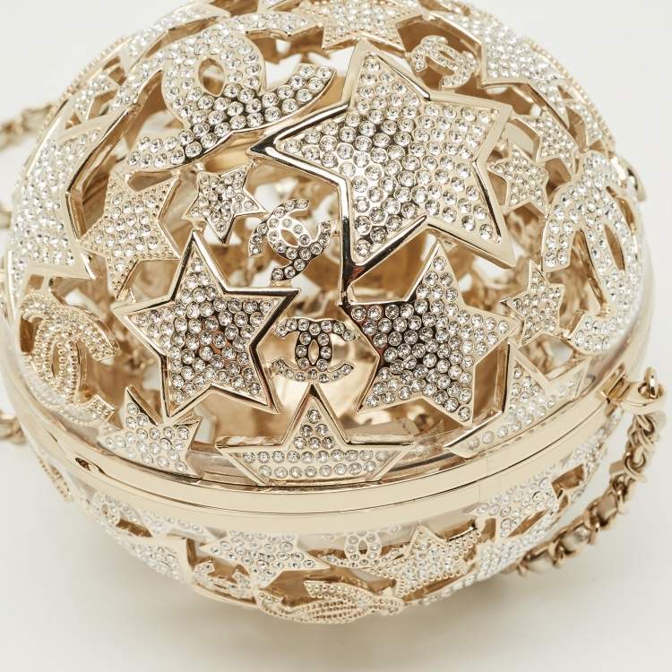 Pre Owned Chanel Gold Tone Metal and Crystal Sphere Minaudiere