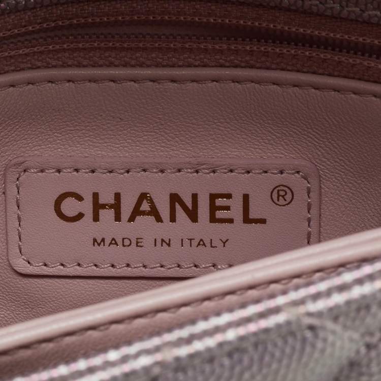 Pre Owned Chanel Pink Iridescent Quilted Caviar Leather Extra Mini Coco Top Handle Bag