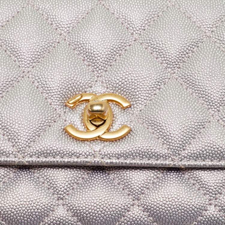 Pre Owned Chanel Pink Iridescent Quilted Caviar Leather Extra Mini Coco Top Handle Bag