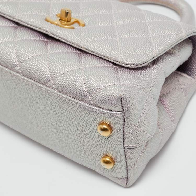 Pre Owned Chanel Pink Iridescent Quilted Caviar Leather Extra Mini Coco Top Handle Bag