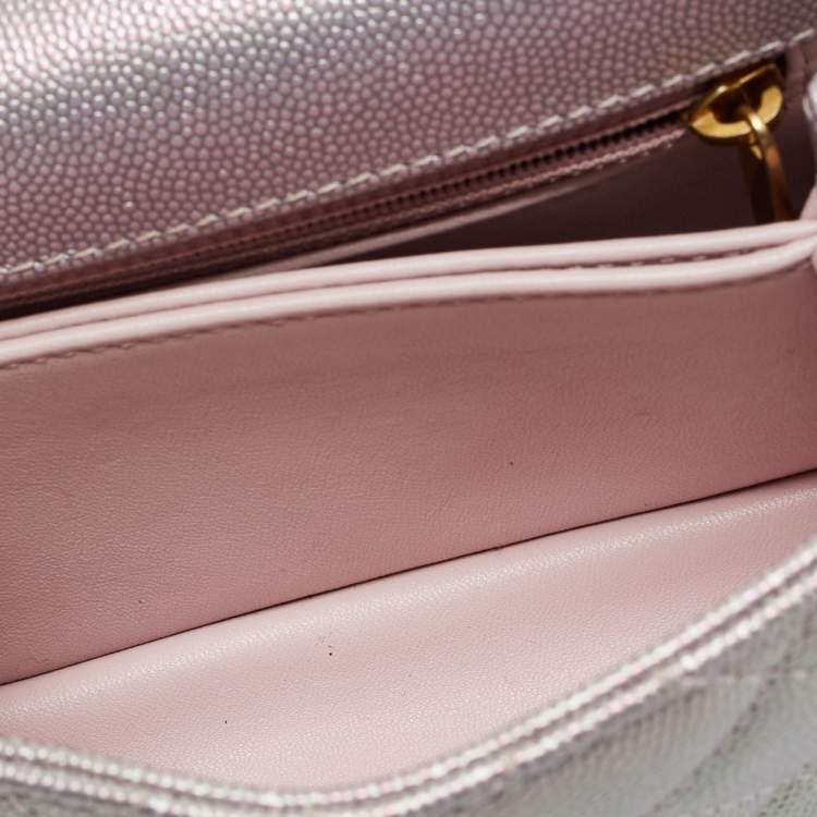 Pre Owned Chanel Pink Iridescent Quilted Caviar Leather Extra Mini Coco Top Handle Bag