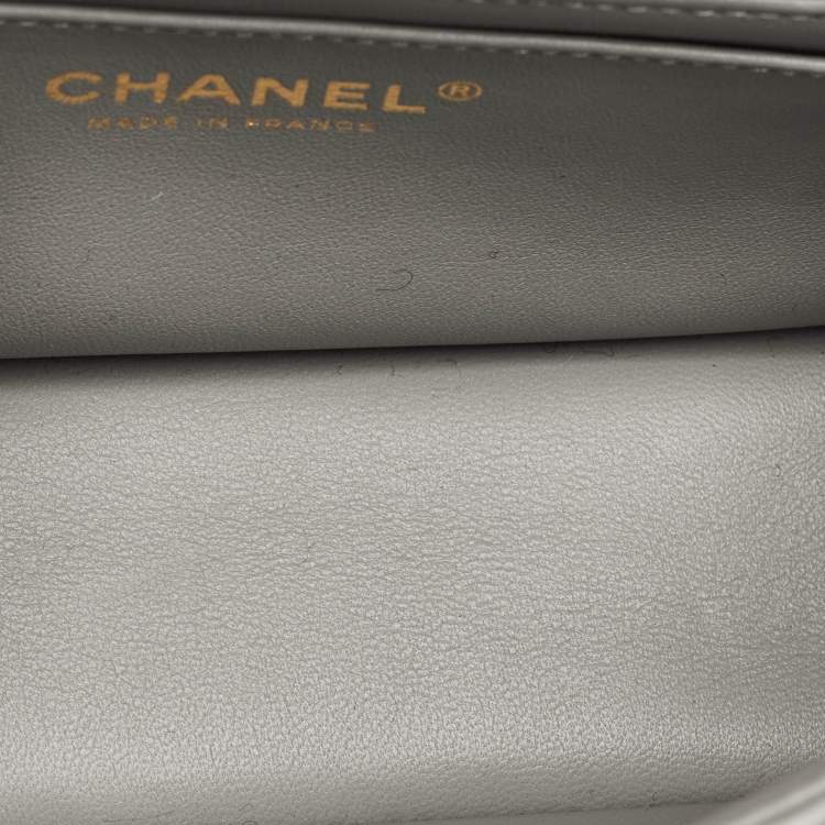 Pre Owned Chanel Grey Quilted Leather Mini Rectangular Flap Top Handle Bag