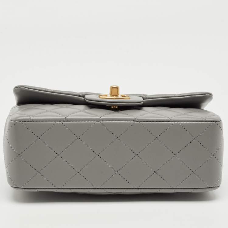 Pre Owned Chanel Grey Quilted Leather Mini Rectangular Flap Top Handle Bag