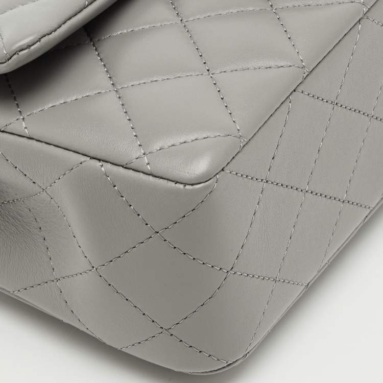 Pre Owned Chanel Grey Quilted Leather Mini Rectangular Flap Top Handle Bag