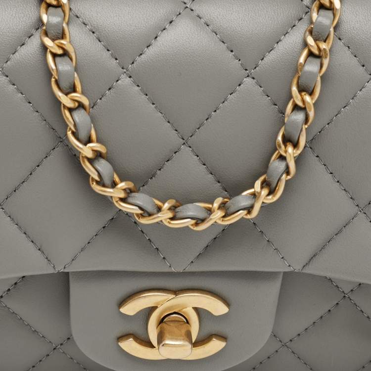 Pre Owned Chanel Grey Quilted Leather Mini Rectangular Flap Top Handle Bag