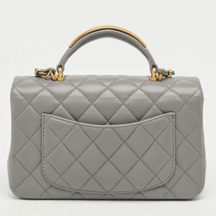 Pre Owned Chanel Grey Quilted Leather Mini Rectangular Flap Top Handle Bag