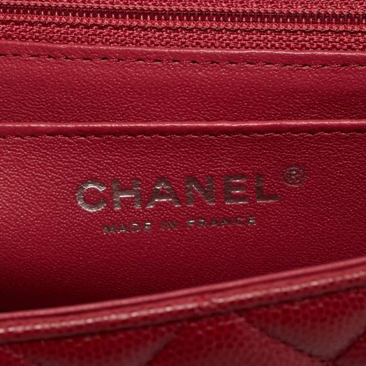 Pre Owned Chanel Red Quilted Caviar Leather Mini Classic Single Flap Bag