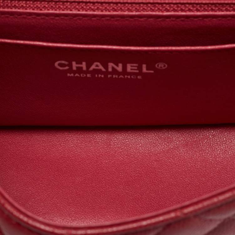 Pre Owned Chanel Red Quilted Caviar Leather Mini Classic Single Flap Bag