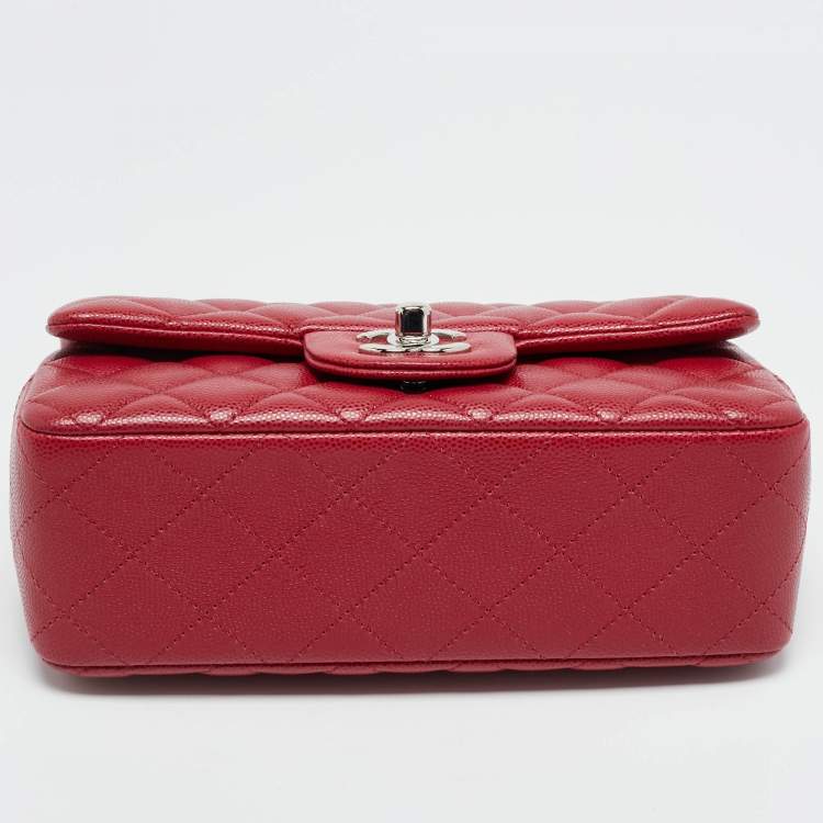 Pre Owned Chanel Red Quilted Caviar Leather Mini Classic Single Flap Bag