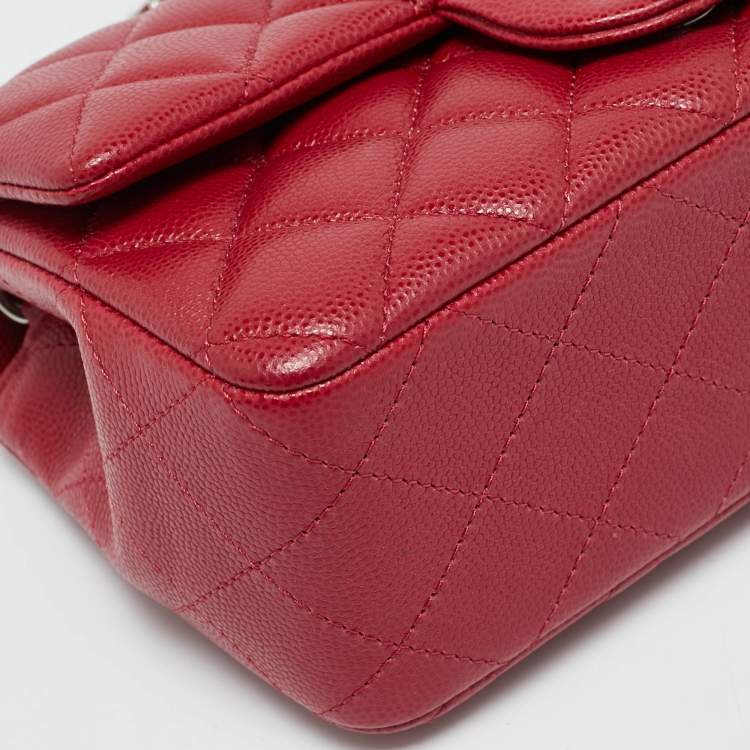 Pre Owned Chanel Red Quilted Caviar Leather Mini Classic Single Flap Bag