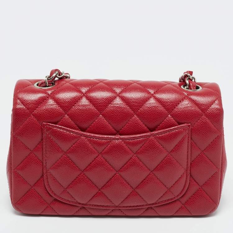 Pre Owned Chanel Red Quilted Caviar Leather Mini Classic Single Flap Bag