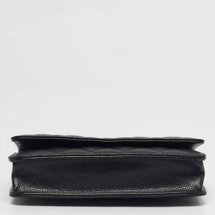 Pre Owned Chanel Black Quilted Caviar Leather Classic Wallet on Chain