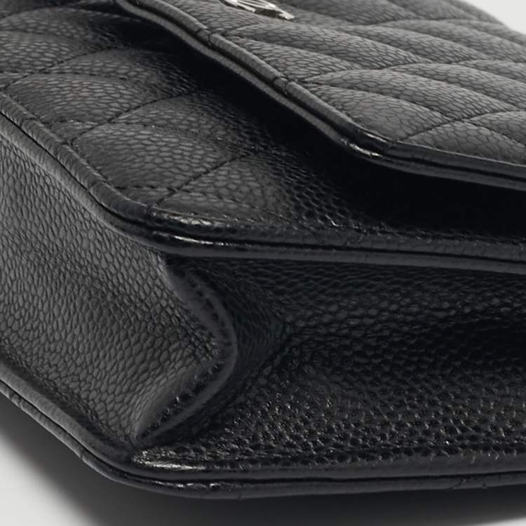 Pre Owned Chanel Black Quilted Caviar Leather Classic Wallet on Chain
