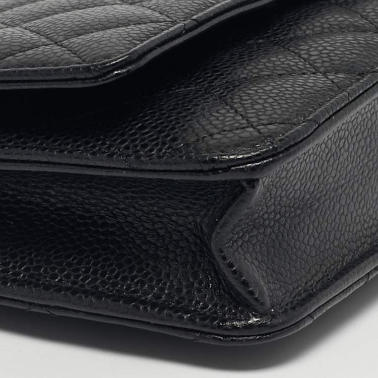 Pre Owned Chanel Black Quilted Caviar Leather Classic Wallet on Chain