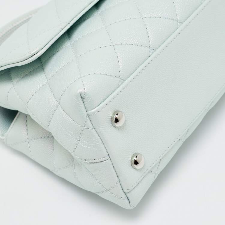 Pre Owned Chanel Blue Iridescent Quilted Caviar Leather Mini Coco Top Handle Bag