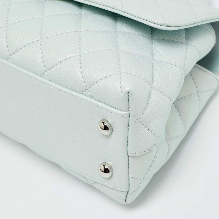 Pre Owned Chanel Blue Iridescent Quilted Caviar Leather Mini Coco Top Handle Bag