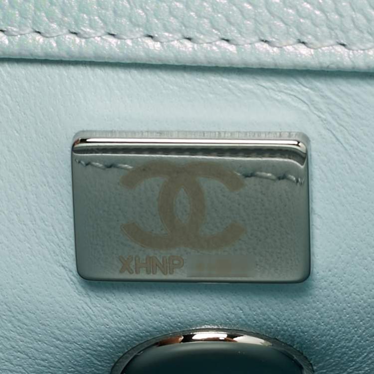 Pre Owned Chanel Blue Iridescent Quilted Caviar Leather Mini Coco Top Handle Bag