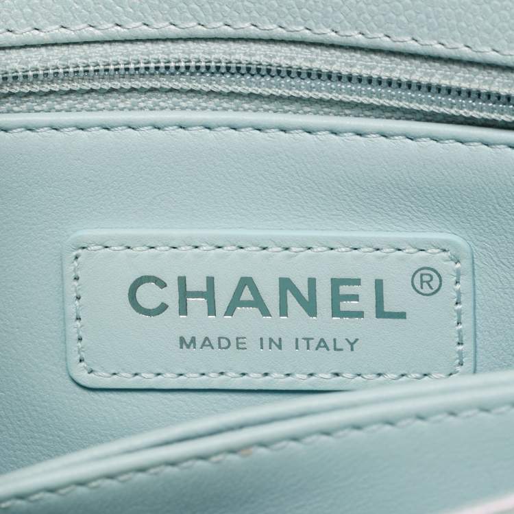 Pre Owned Chanel Blue Iridescent Quilted Caviar Leather Mini Coco Top Handle Bag