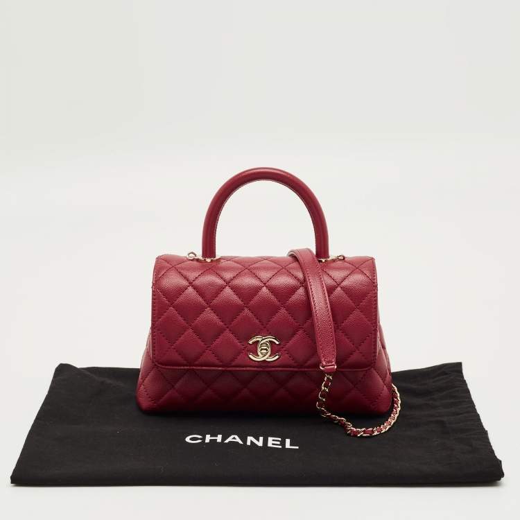 Pre Owned Chanel Red Quilted Caviar Leather Mini Coco Top Handle Bag