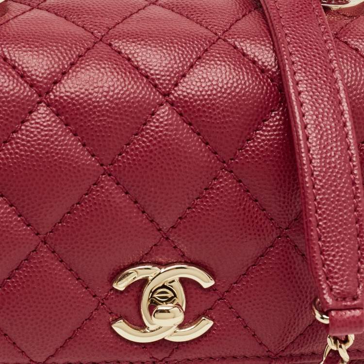 Pre Owned Chanel Red Quilted Caviar Leather Mini Coco Top Handle Bag