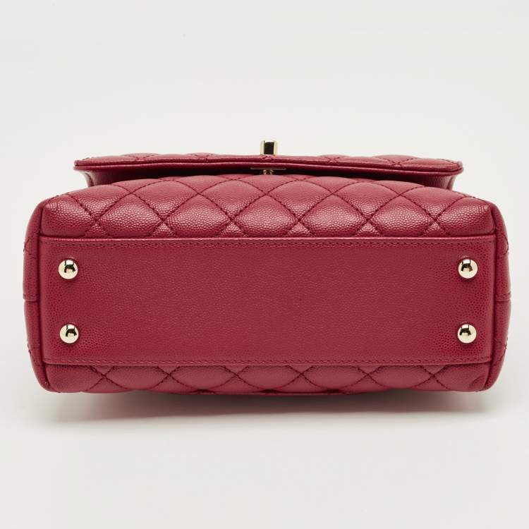 Pre Owned Chanel Red Quilted Caviar Leather Mini Coco Top Handle Bag
