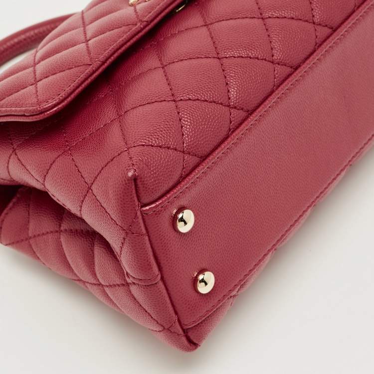 Pre Owned Chanel Red Quilted Caviar Leather Mini Coco Top Handle Bag