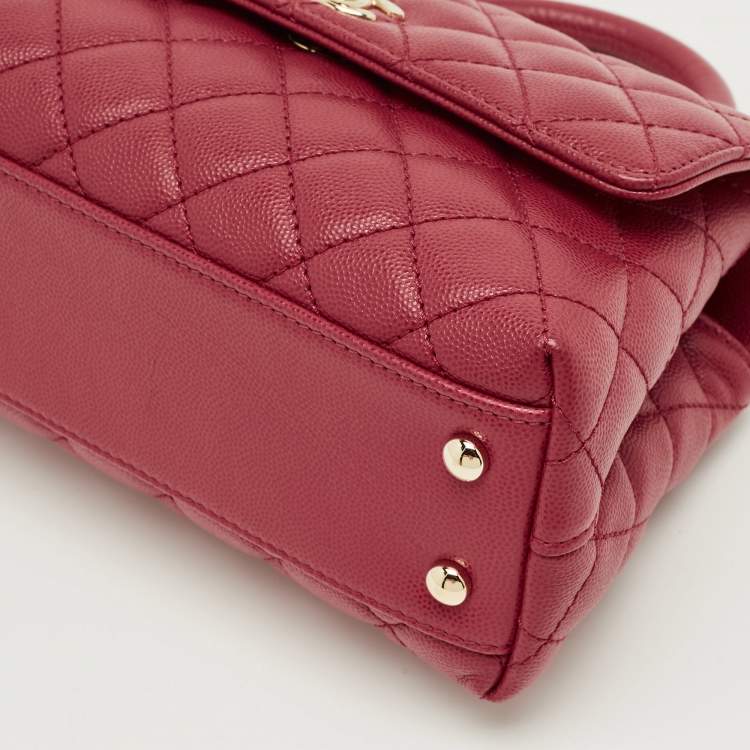 Pre Owned Chanel Red Quilted Caviar Leather Mini Coco Top Handle Bag