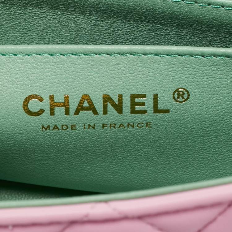 Pre Owned حقيبة شانيل جلد مبطن وردي/أخضر صغيرة مستطيلة بيد علوية