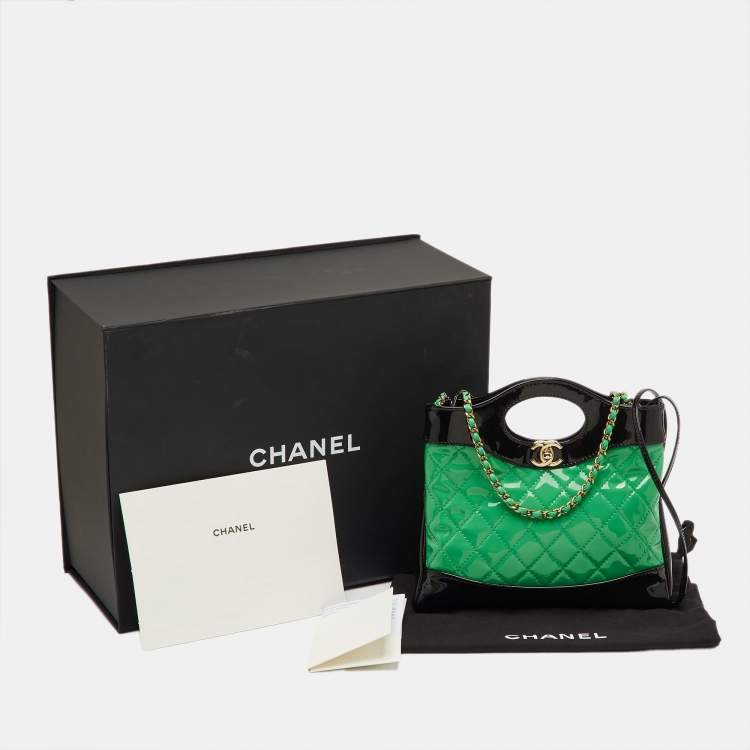 Pre Owned Chanel Green/Black Quilted Patent Leather Petit 31 Shopping Bag