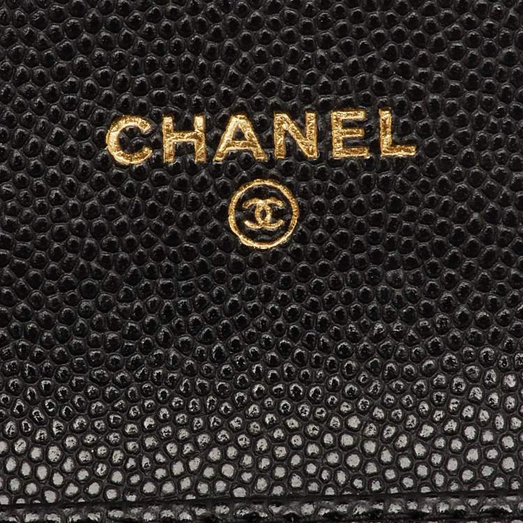 Pre Owned Chanel Mini Black Quilted Caviar Leather Wallet On Chain