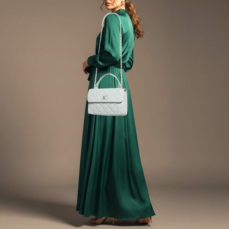 Pre Owned Chanel Trendy CC Small Mint Green Quilted Leather Top Handle Bag