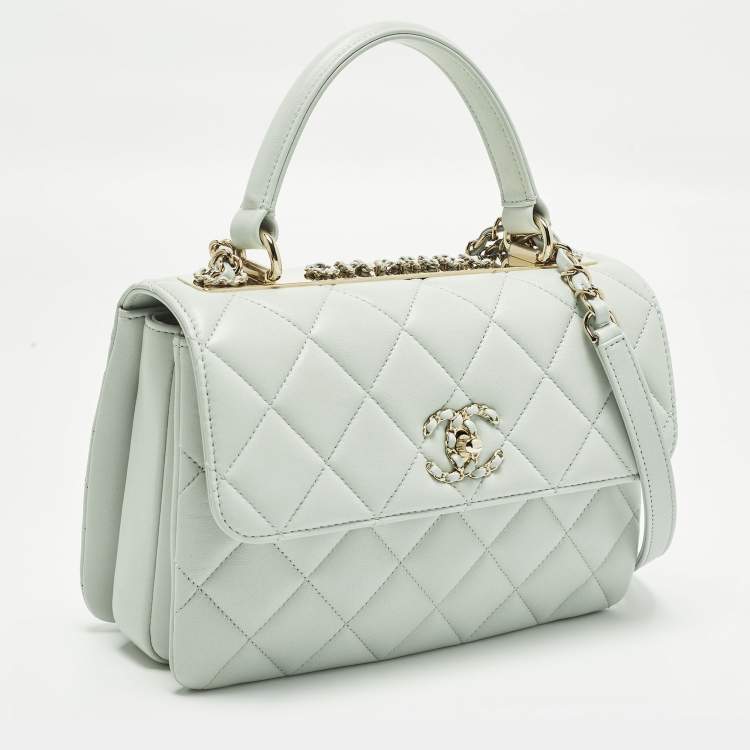 Pre Owned Chanel Trendy CC Small Mint Green Quilted Leather Top Handle Bag