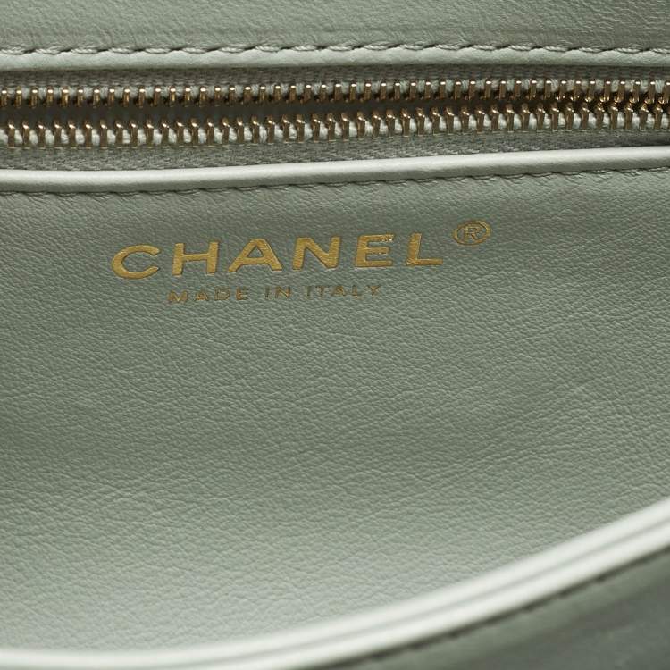 Pre Owned Chanel Trendy CC Small Mint Green Quilted Leather Top Handle Bag