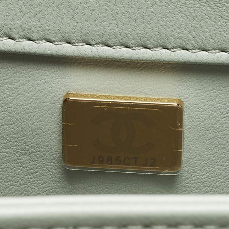 Pre Owned Chanel Trendy CC Small Mint Green Quilted Leather Top Handle Bag