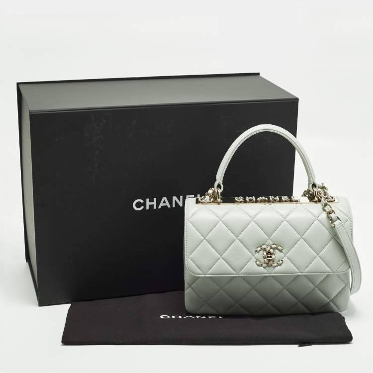 Pre Owned Chanel Trendy CC Small Mint Green Quilted Leather Top Handle Bag