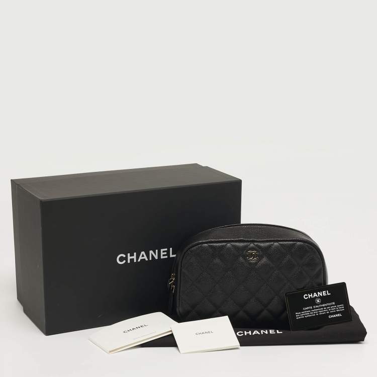 Pre Owned Chanel Medium Black Quilted Caviar Leather Curvy Cosmetic Case