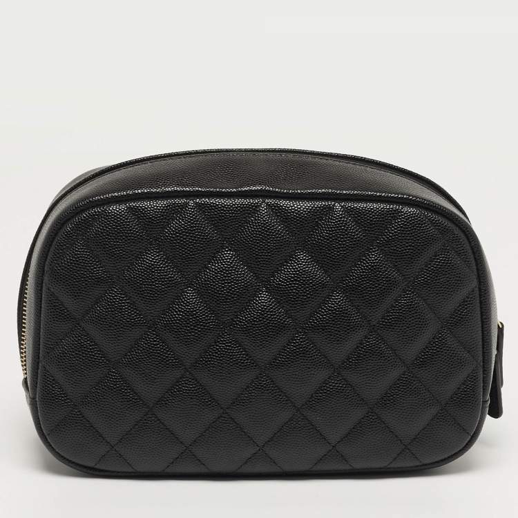Pre Owned Chanel Medium Black Quilted Caviar Leather Curvy Cosmetic Case