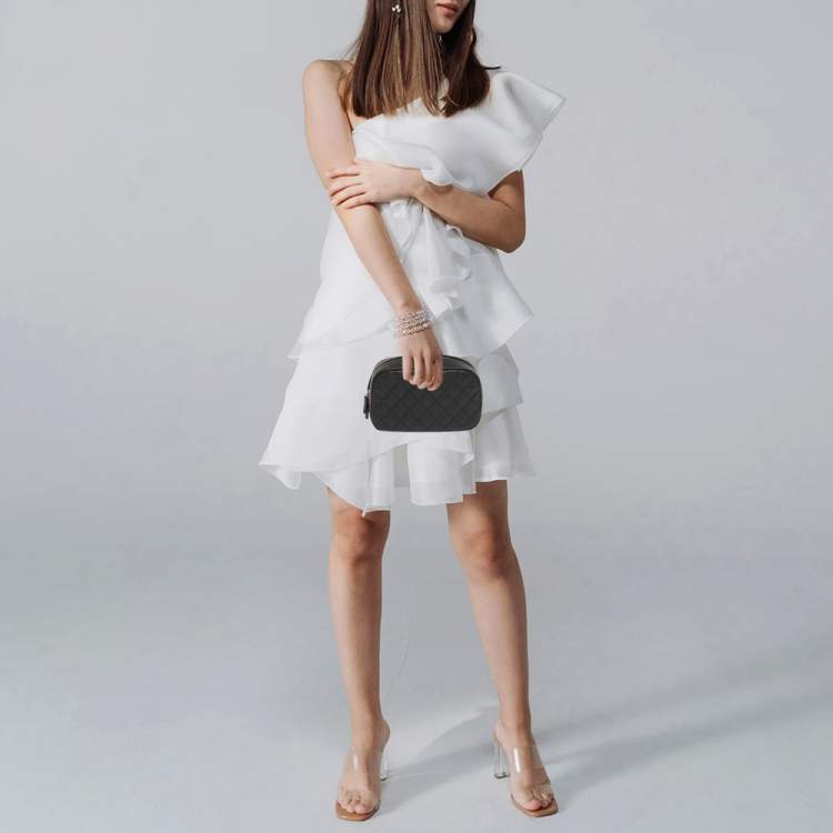 Pre Owned Chanel Medium Black Quilted Caviar Leather Curvy Cosmetic Case