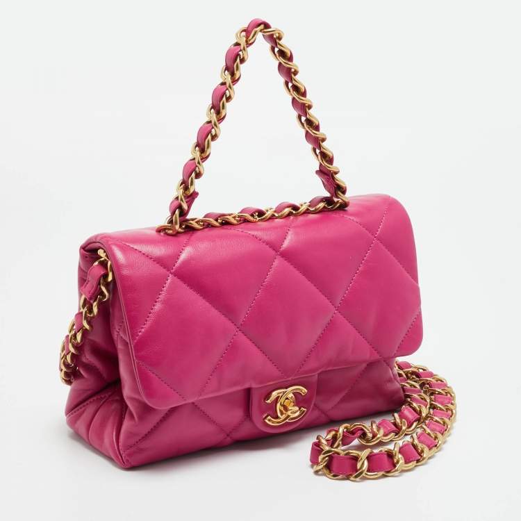 Pre Owned Chanel Small Fuchsia Quilted Leather Chain Top Handle Bag