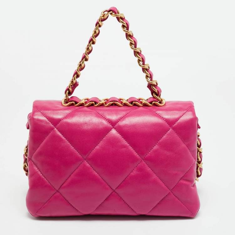 Pre Owned Chanel Small Fuchsia Quilted Leather Chain Top Handle Bag