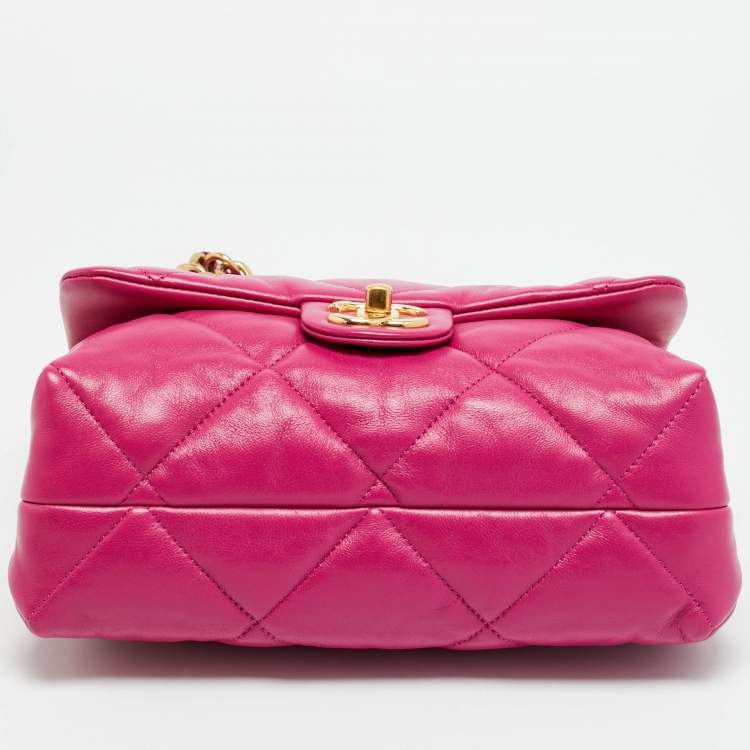 Pre Owned Chanel Small Fuchsia Quilted Leather Chain Top Handle Bag