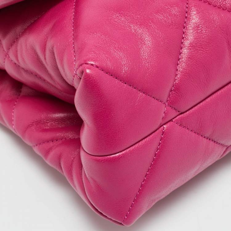 Pre Owned Chanel Small Fuchsia Quilted Leather Chain Top Handle Bag