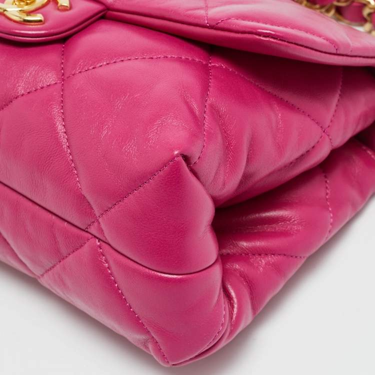 Pre Owned Chanel Small Fuchsia Quilted Leather Chain Top Handle Bag