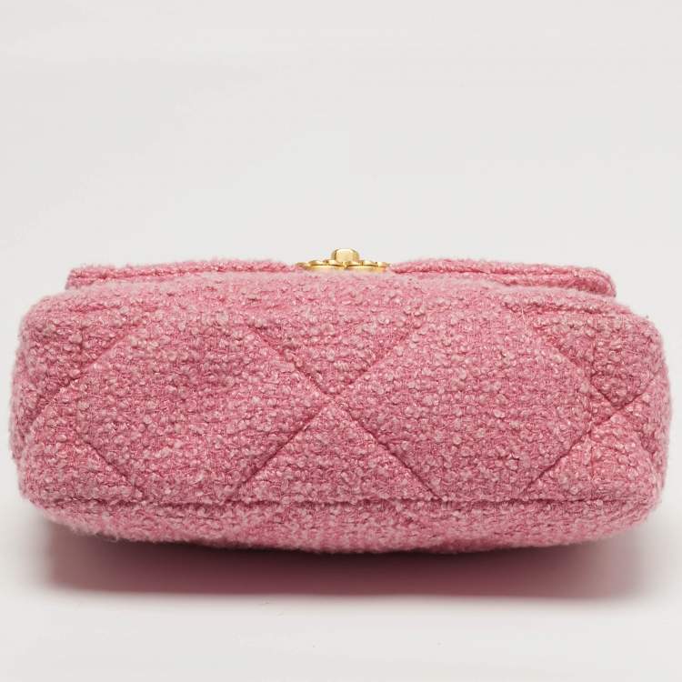 Pre Owned Chanel 19 Small Pink Quilted Tweed Flap Bag