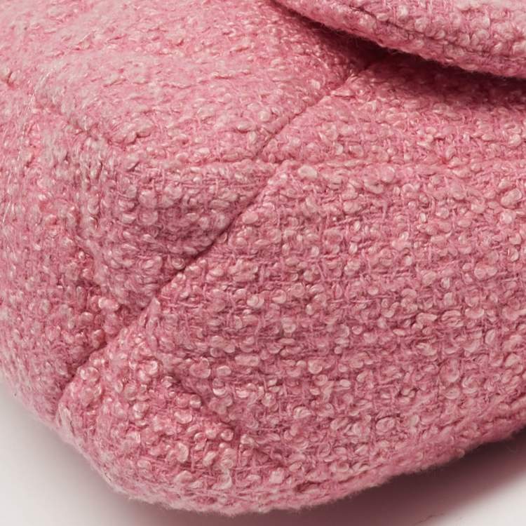 Pre Owned Chanel 19 Small Pink Quilted Tweed Flap Bag