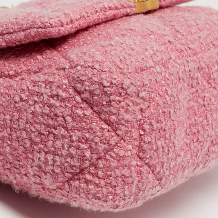 Pre Owned Chanel 19 Small Pink Quilted Tweed Flap Bag