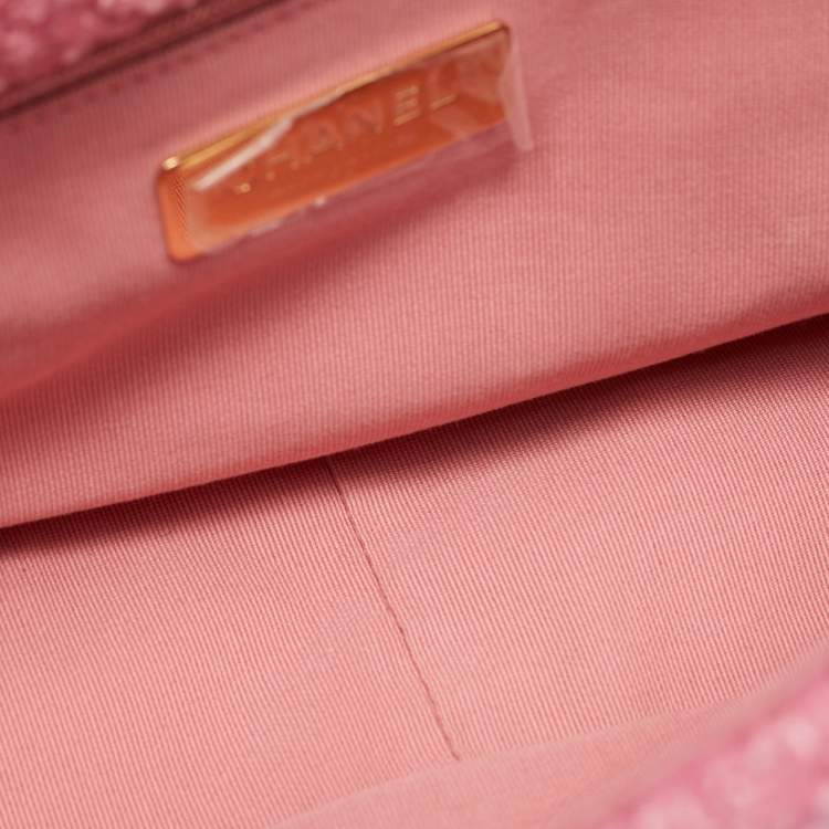 Pre Owned Chanel 19 Small Pink Quilted Tweed Flap Bag