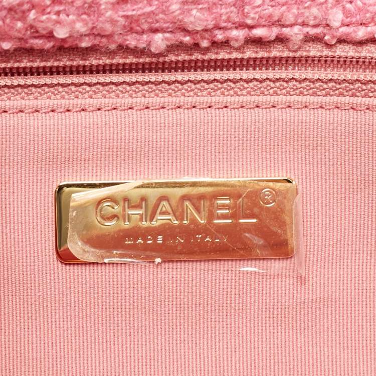 Pre Owned Chanel 19 Small Pink Quilted Tweed Flap Bag