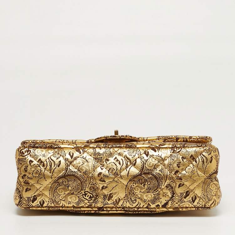 Pre Owned Chanel 2.55 Reissue 225 Gold Brocade Lace Painted Quilted Leather Flap Bag