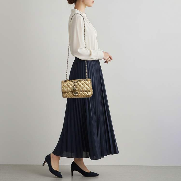 Pre Owned Chanel 2.55 Reissue 225 Gold Brocade Lace Painted Quilted Leather Flap Bag